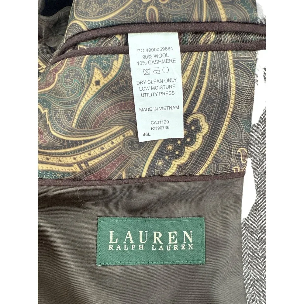 Lauren Ralph Lauren Mens Wool Cashmere Sport Coat Brown 46L‎